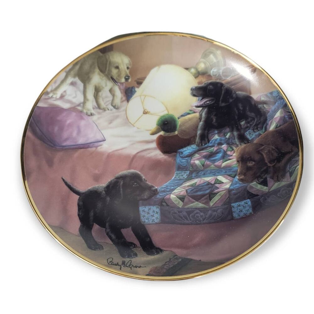Franklin Mint SLUMBER PARTY Labrador Puppies Collector Plate by Randy McGovern